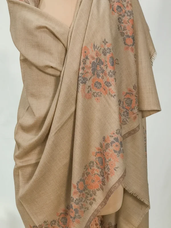 Natural Pure Pashmina Shawl With Kani Border Front