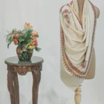 Off-White Pure Pashmina Shawl With Papier Mache And Tilla Hand  Embroidery