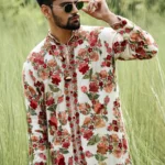 White Men's Long Coat with Kashmiri Embroidery