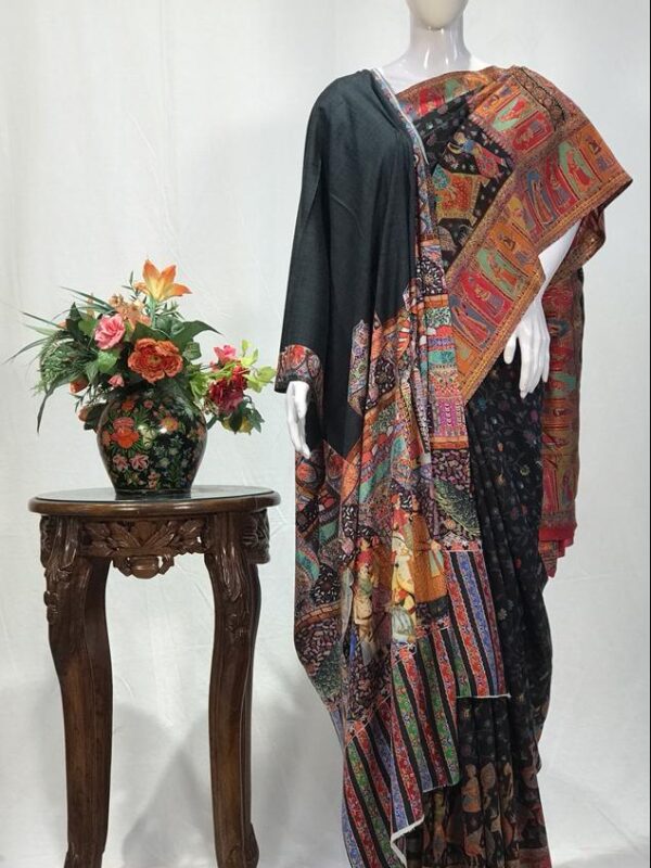 Bara Pana Mughal Darbar Black Kalamkari Shawl