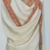 Ivory Cream Pure Pashmina Shawl With Sozni Hand Embroidery Front