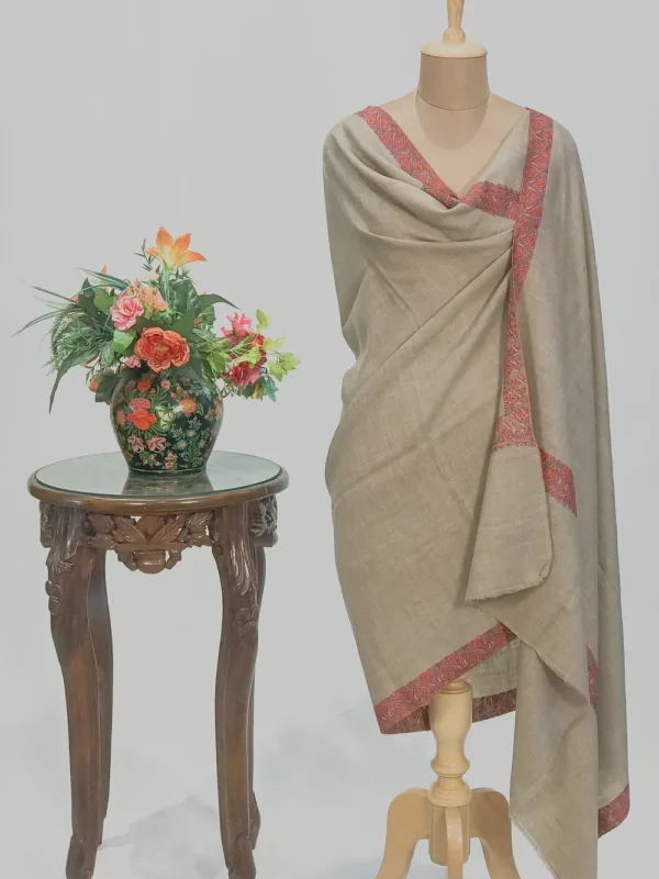Gray Pure Pashmina Shawl With Sozni Hand Embroidery