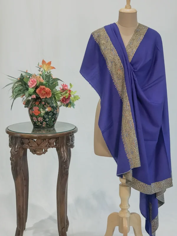 Seattle Blue Pure Pashmina Shawl With Sozni Hand Embroidery