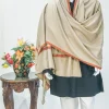 Natural Beige Pure Pashmina Shawl With Floral and Paisley Sozni Hand Embroidery
