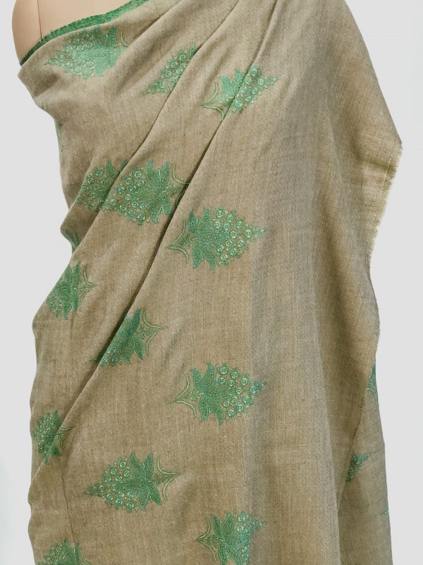 Natural Pure Pashmina Shawl With Sozni Hand Embroidery Front