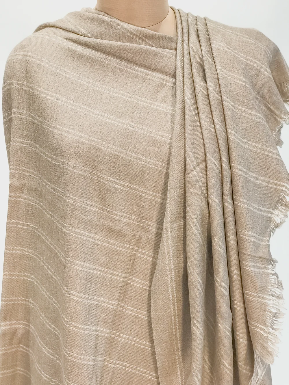 Beige Striped Ladakhi Pashmina Shawl | Angad Creations