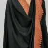 Black Pure Pashmina Shawl With Sozni Hand Embroidery Front
