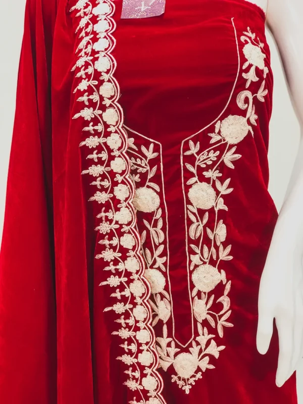 Red Velvet Salwar Suit with Thread Work and Velvet Dupatta Front