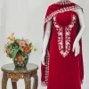 Red Velvet Salwar Suit with Thread Work and Velvet Dupatta