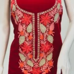 Red Velvet Tunic with Aari and Tilla Work Front