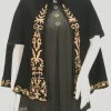 Black Velvet Cape Poncho with Floral Embroidery Front