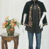 Black Velvet Cape Poncho with Floral Embroidery