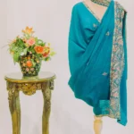 Aqua Green Pure Pashmina Shawl With Sozni Hand  Embroidery