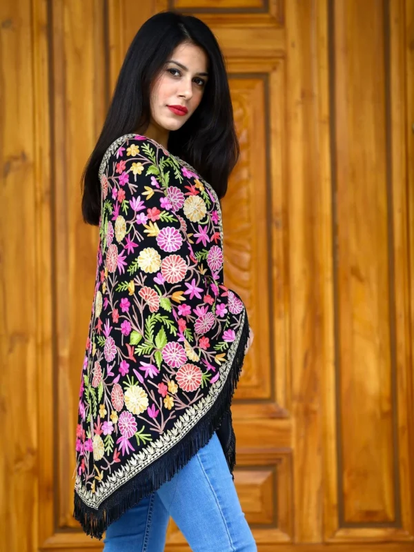 Black Georgette Round Cape Poncho side view