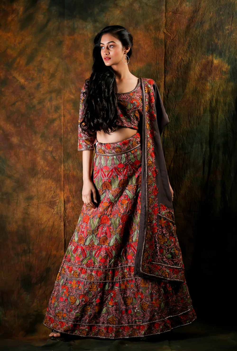 Grey Lehenga with Fusion Embroidery Side