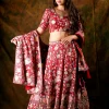 Red Lehenga with Fusion Embroidery Side