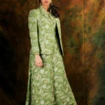 Green Flared Dress with Aari & Tilla Fusion Embroidery