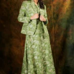 Green Flared Dress with Aari & Tilla Fusion Embroidery