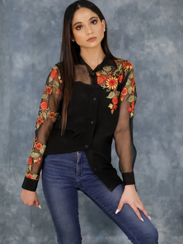 Black Shirt with Aari Embroidered Sleeves