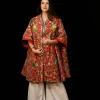 Red Unisex Kashmiri Embroidered Swing Coat Front