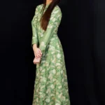 Green Flared Dress with Aari & Tilla Fusion Embroidery Front