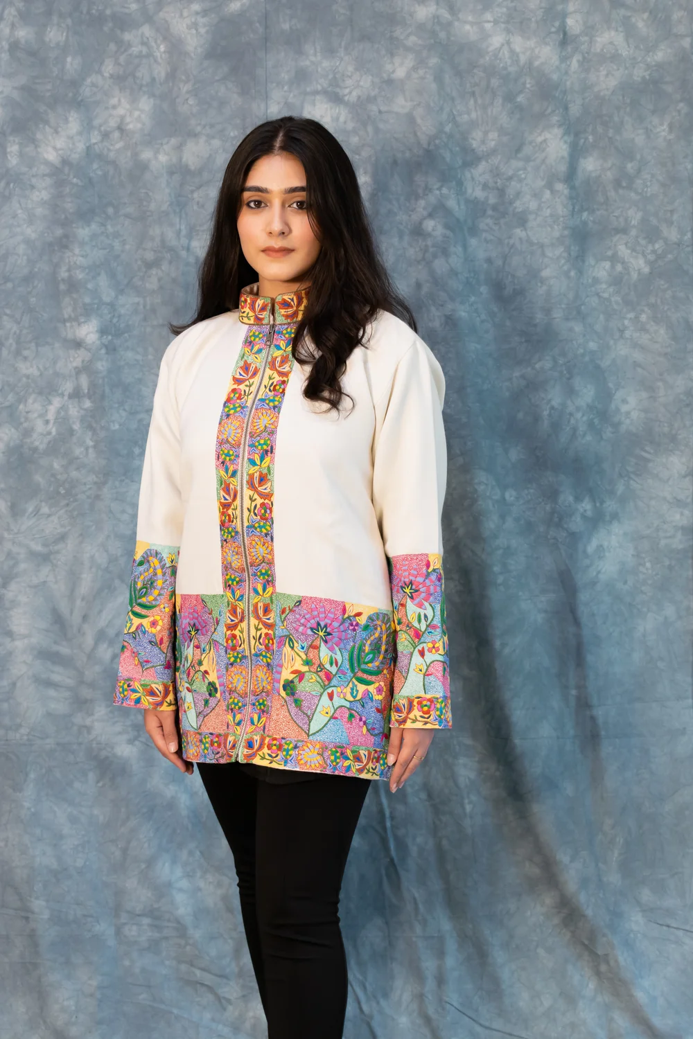 Tootoo Papier Mache Hand Embroidered Pure Wool Jacket: White