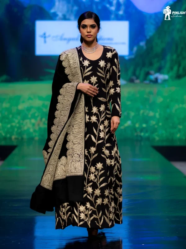 Black Flared Dress with Tilla Fusion Embroidery