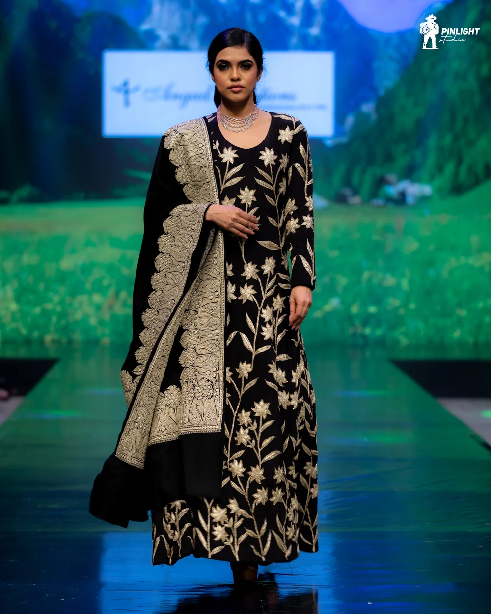 Black Flared Dress with Tilla Fusion Embroidery