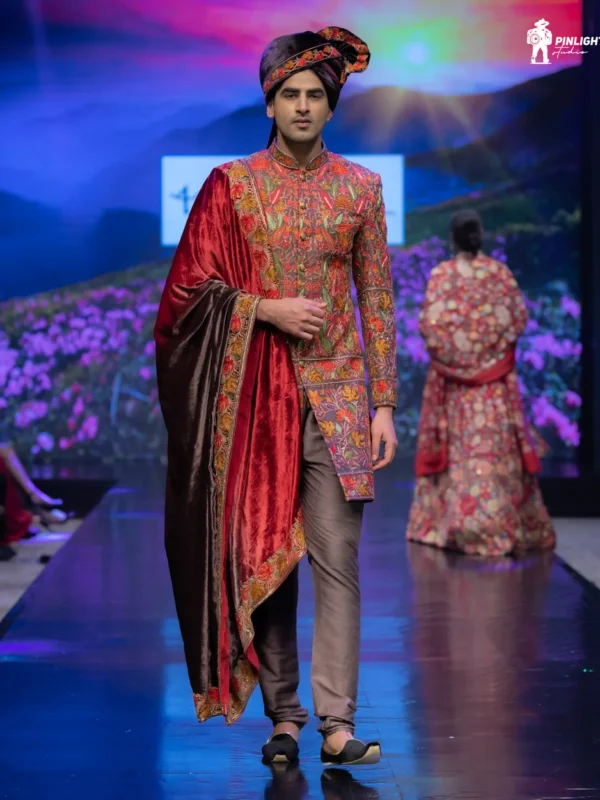 Grey Sherwani with Kashmiri Fusion Embroidery
