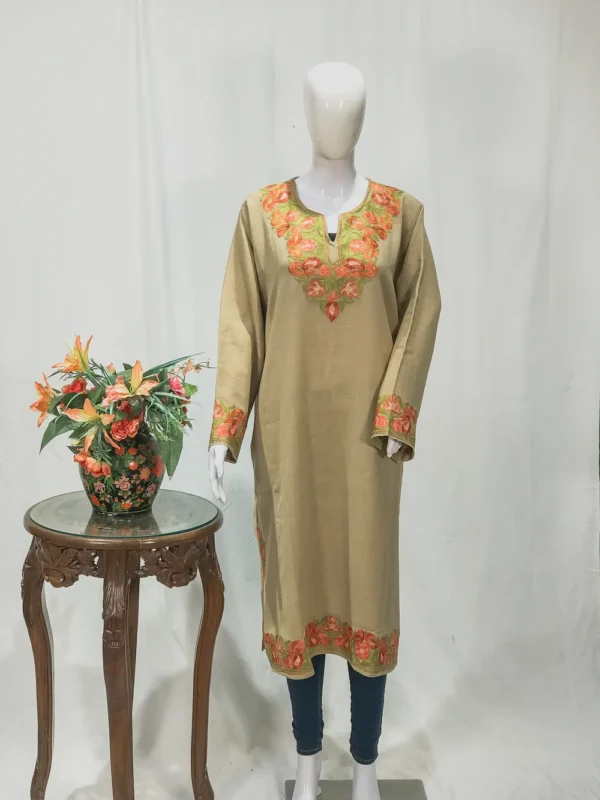 Camel Color Kashmiri embroidered phiran