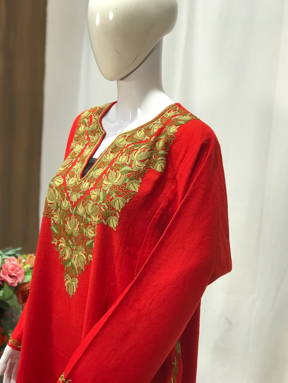 Red Color Kashmiri Embroidered Phiran side