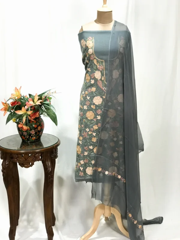 Pine Green Pure Wool Salwar Suit with Aari Embroidery