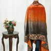 Gloss Velvet Ombre Cape with Aari Work: Dark Orange and Grey Back