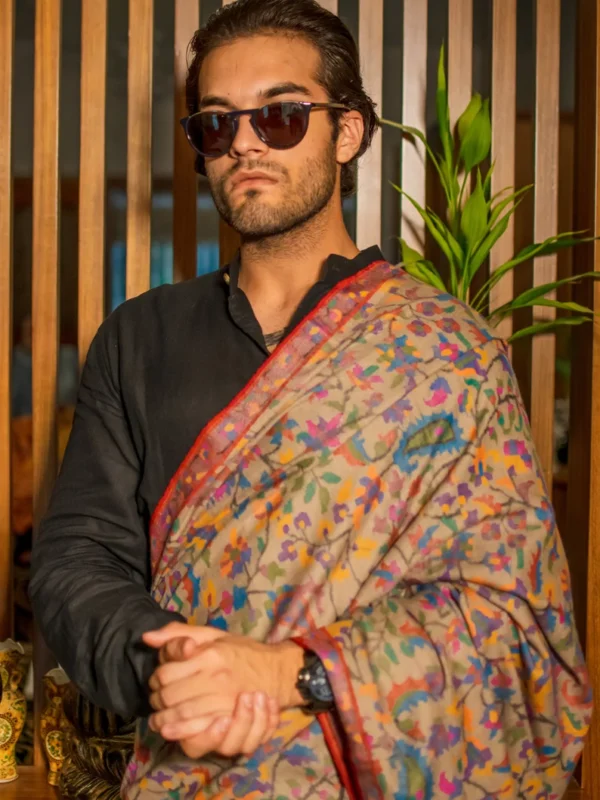 Natural Beige Gents Kani Pure Pashmina Shawl