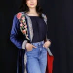 Blue Gloss Velvet Kashmiri Work Shrug