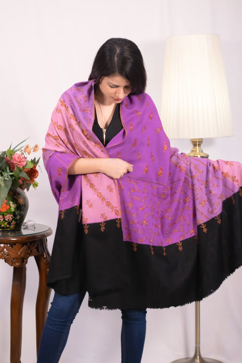 Multi Colour Pure Pashmina Shawl With Sozni Hand Embroidery front