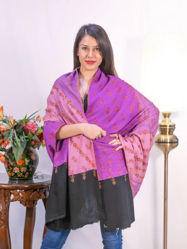 Multi Colour Pure Pashmina Shawl With Sozni Hand Embroidery