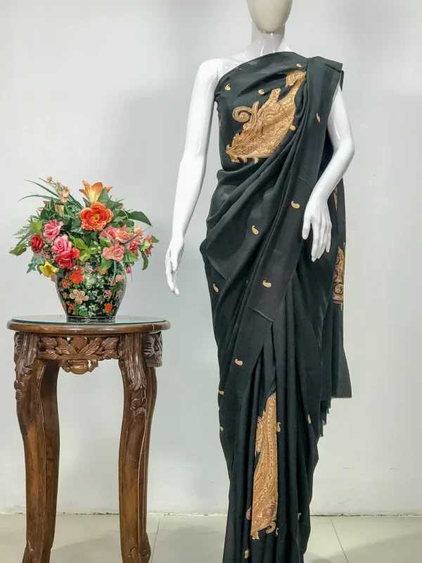 Sozni Hand Embroidered Black Kashmiri Saree