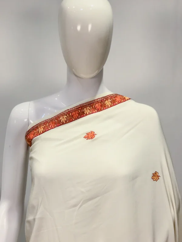Sozni Hand Embroidered White Kashmiri Saree Front