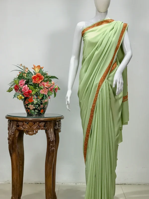 Sozni Hand Embroidered Olive Green Kashmiri Saree