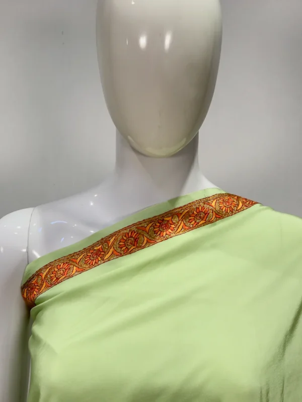 Sozni Hand Embroidered Olive Green Kashmiri Saree Front