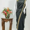 Black Pure Crepe Zari Hand Embroidered Kashmiri Saree
