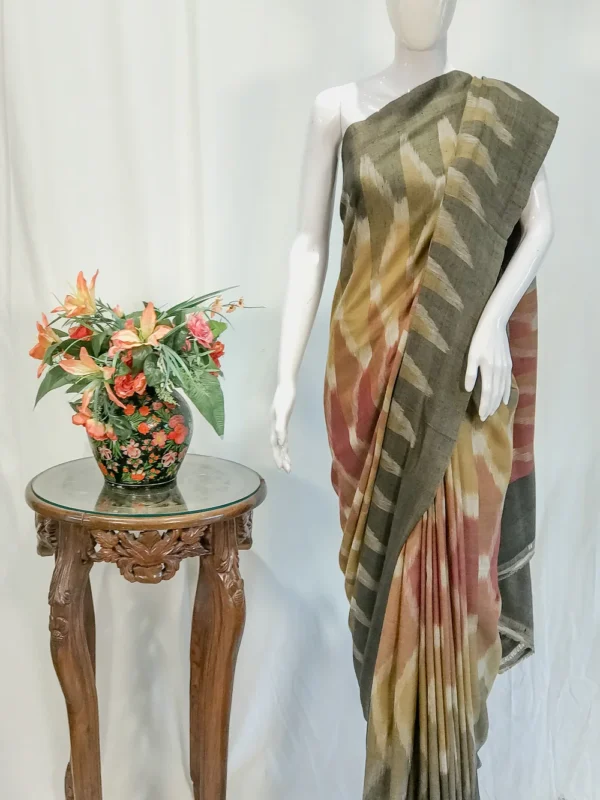 Multi- Colour Pure Pashmina Ikat Saree
