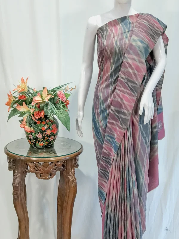 Multi- Colour Weave Pure Pashmina Ikat Saree