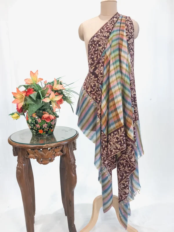 Multi Coloured Pure Pashmina Shawl With Sozni hand Embroidery