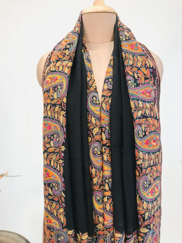 Black Pure Pashmina Shawl With Sozni hand Embroidery