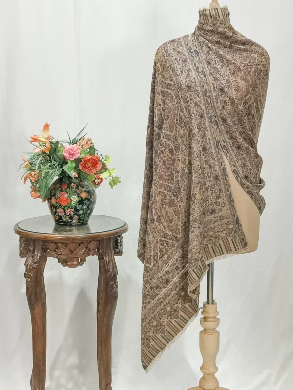 Natural Pashmina Stole: Shades of Brown, Blue and Yellow