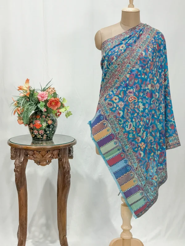 Blue Pashmina Stole: Shades of Blue, Yellow and Pink