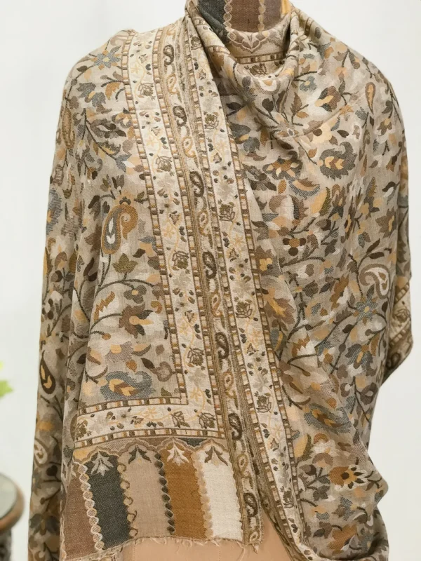 Natural Fine Wool Shawl: Shades of Brown, Black, Grey and Yellow Front