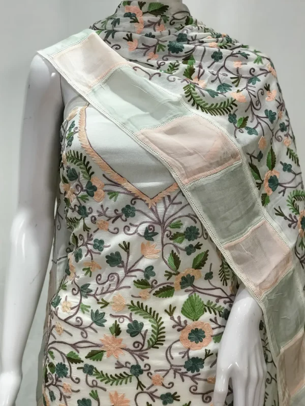 White Aari Embroidered Kashmiri Suit Front